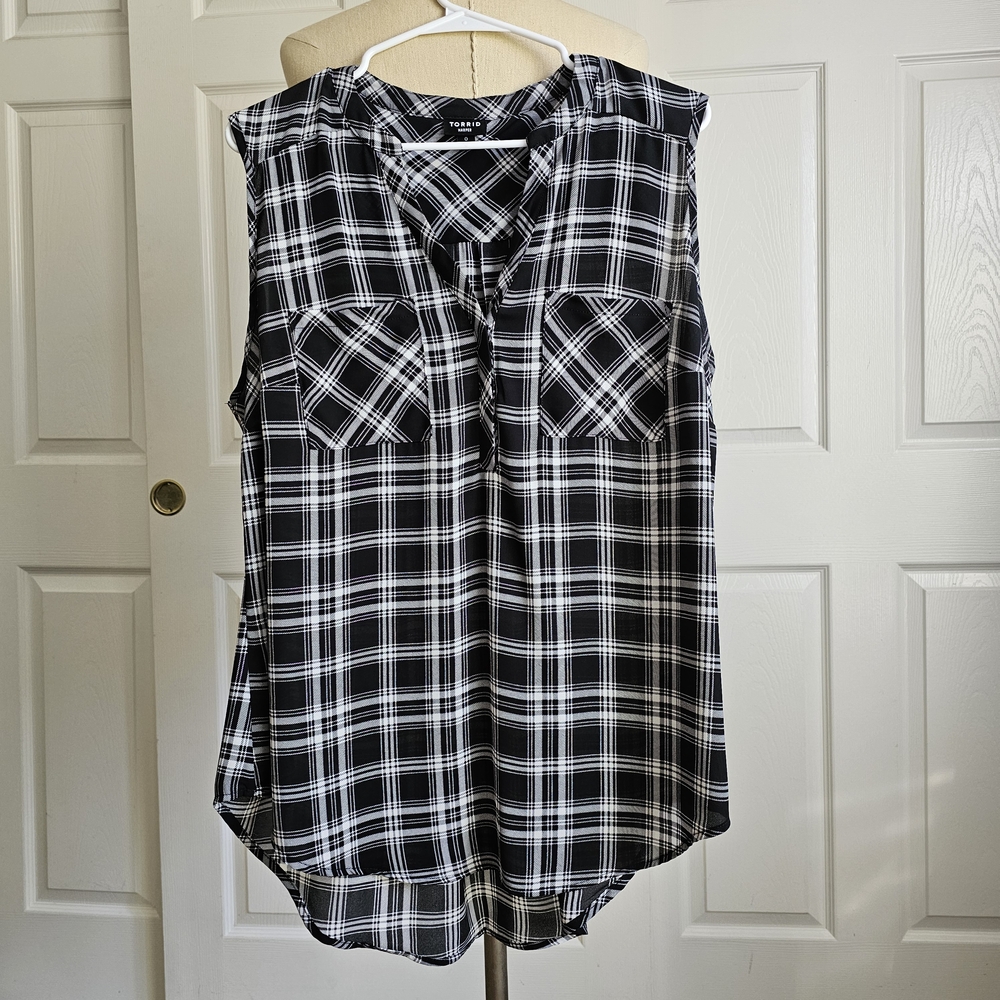 Torrid Harper Black and White Plaid Blouse